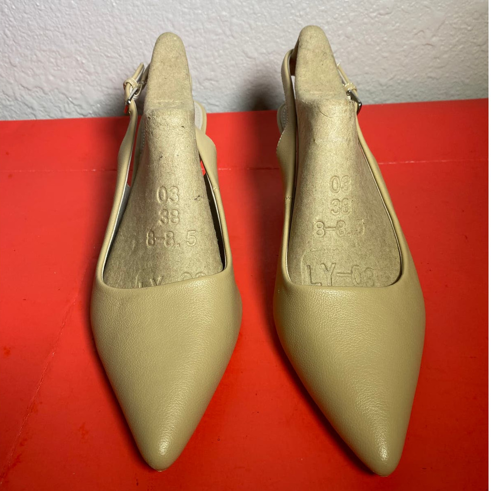 French Connection Tan Pointed Toe Classic Slingback Heel Vegan Leather 10/ EU41